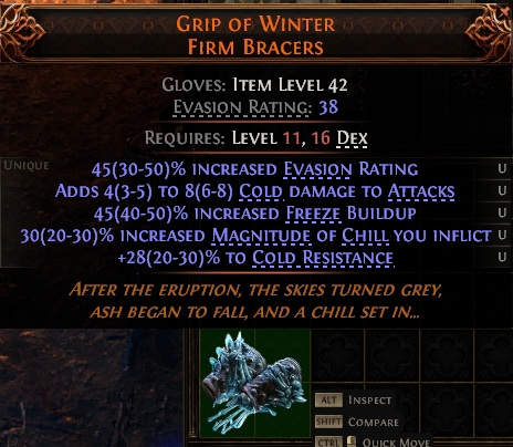 MMOJUGG Path of Exile 2 GRIP OF WINTER FIRM BRACERS#1144030 Details View of Item Function and Use