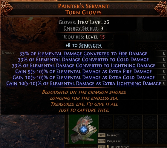 MMOJUGG Path of Exile 2 PAINTER'S SERVANT TORN GLOVES#1144032 Details View of Item Function and Use