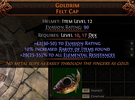 MMOJUGG Path of Exile 2 GOLDRIM FELT CAP#1144035 Details View of Item Function and Use