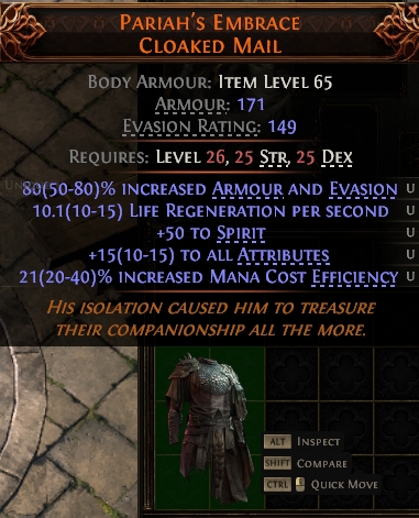 MMOJUGG Path of Exile 2 PARIAH'S EMBRACE CLOAKED MAIL#1144042 Details View of Item Function and Use
