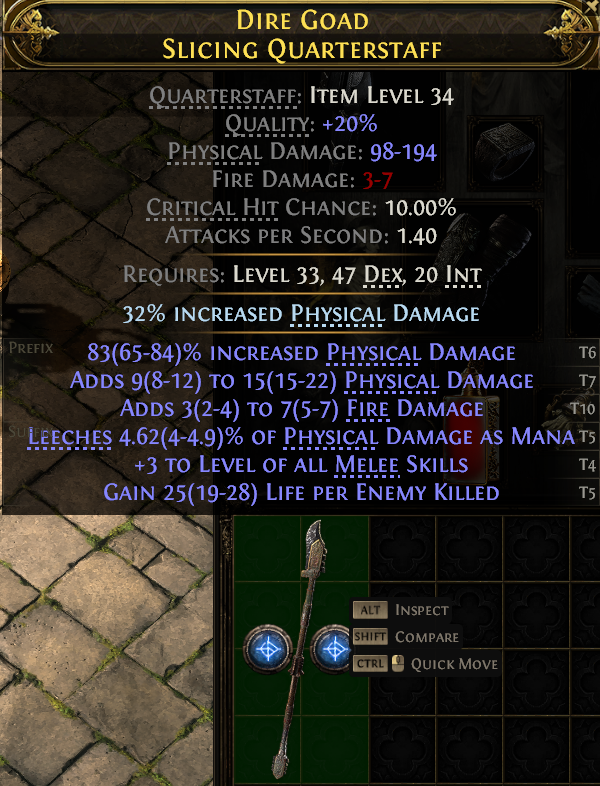MMOJUGG Path of Exile 2 DIRE GOAD SLICING QUARTERSTAFF#1144111 Details View of Item Function and Use