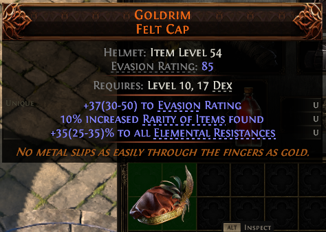 MMOJUGG Path of Exile 2 GOLDRIM FELT CAP#1144222 Details View of Item Function and Use