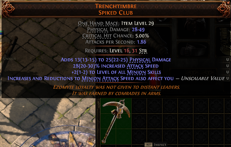 MMOJUGG Path of Exile 2 TRENCHTIMBRE SPIKED CLUB#1144239 Details View of Item Function and Use