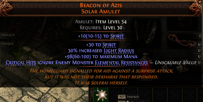 MMOJUGG Path of Exile 2 BEACON OF AZIS SOLAR AMULET#1144360 Details View of Item Function and Use