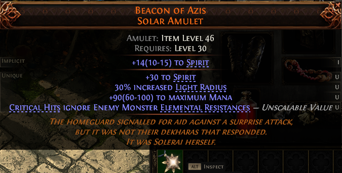 MMOJUGG Path of Exile 2 BEACON OF AZIS SOLAR AMULET#1144361 Details View of Item Function and Use