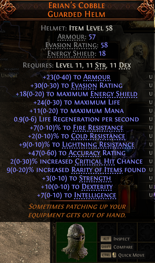 MMOJUGG Path of Exile 2 ERIAN'S COBBLE GUARDED HELM#1144441 Details View of Item Function and Use