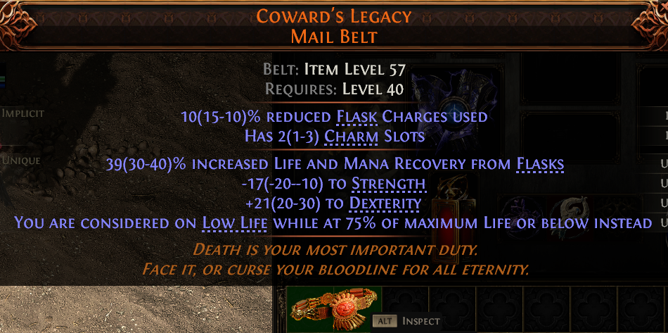MMOJUGG Path of Exile 2 COWARD'S LEGACY MAIL BELT#1144446 Details View of Item Function and Use