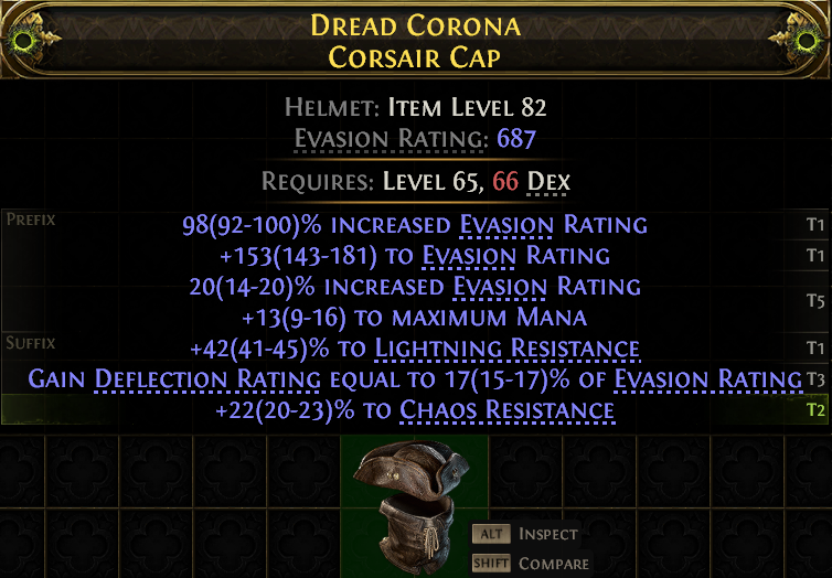 MMOJUGG Path of Exile 2 DREAD CORONA CORSAIR CAP#1144608 Details View of Item Function and Use