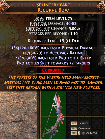 MMOJUGG Path of Exile 2 SPLINTERHEART RECURVE BOW#1144618 Details View of Item Function and Use