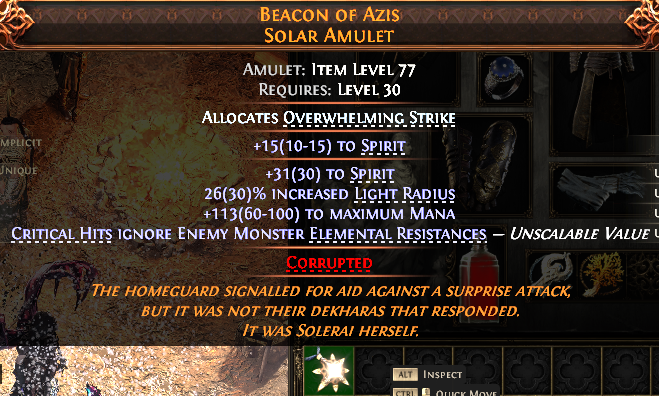 MMOJUGG Path of Exile 2 BEACON OF AZIS SOLAR AMULET#1144628 Details View of Item Function and Use