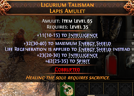 MMOJUGG Path of Exile 2 LIGURIUM TALISMAN LAPIS AMULET#1144631 Details View of Item Function and Use