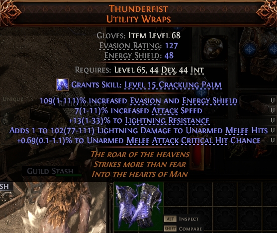 MMOJUGG Path of Exile 2 THUNDERFIST UTILITY WRAPS#1144714 Details View of Item Function and Use