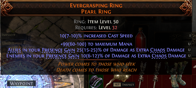 MMOJUGG Path of Exile 2 EVERGRASPING RING PEARL RING#1144733 Details View of Item Function and Use