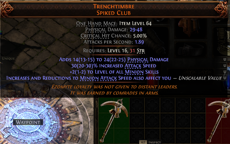 MMOJUGG Path of Exile 2 TRENCHTIMBRE SPIKED CLUB#1144742 Details View of Item Function and Use