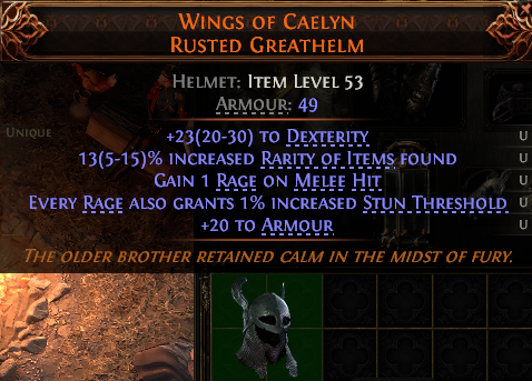 MMOJUGG Path of Exile 2 WINGS OF CAELYN RUSTED GREATHELM#1144769 Details View of Item Function and Use