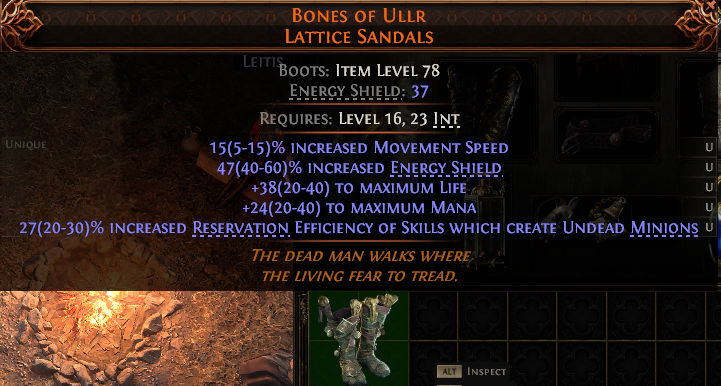 MMOJUGG Path of Exile 2 BONES OF ULLR LATTICE SANDALS#1144773 Details View of Item Function and Use