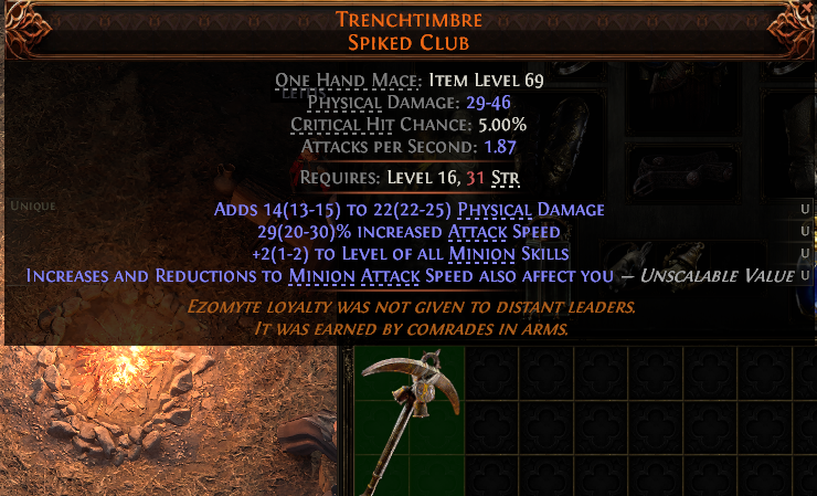 MMOJUGG Path of Exile 2 TRENCHTIMBRE SPIKED CLUB#1144774 Details View of Item Function and Use