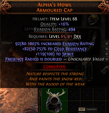 MMOJUGG Path of Exile 2 ALPHA'S HOWL ARMOURED CAP#1144775 Details View of Item Function and Use