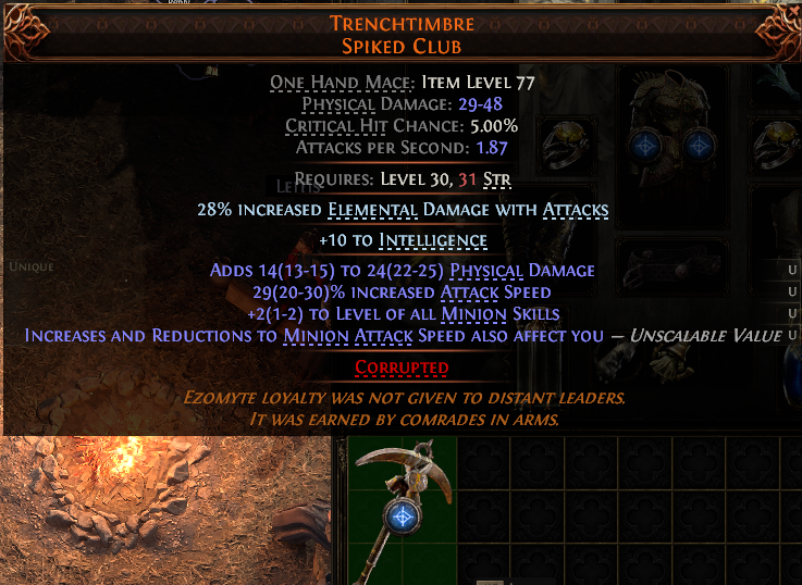 MMOJUGG Path of Exile 2 TRENCHTIMBRE SPIKED CLUB#1144776 Details View of Item Function and Use