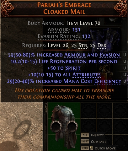 MMOJUGG Path of Exile 2 PARIAH'S EMBRACE CLOAKED MAIL#1144785 Details View of Item Function and Use