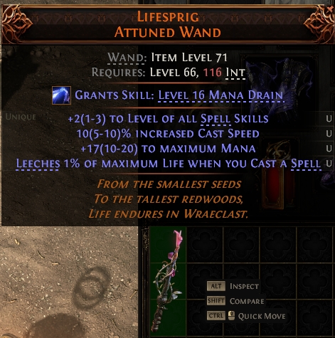 MMOJUGG Path of Exile 2 LIFESPRIG ATTUNED WAND#1144786 Details View of Item Function and Use