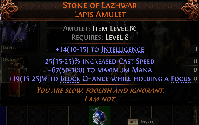 MMOJUGG Path of Exile 2 STONE OF LAZHWAR LAPIS AMULET#1144943 Details View of Item Function and Use