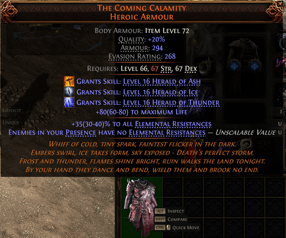 MMOJUGG Path of Exile 2 THE COMING CALAMITY HEROIC ARMOUR#1144953 Details View of Item Function and Use