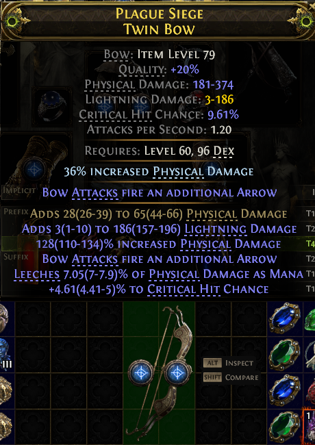 MMOJUGG Path of Exile 2 PLAGUE SIEGE TWIN BOW#1144996 Details View of Item Function and Use