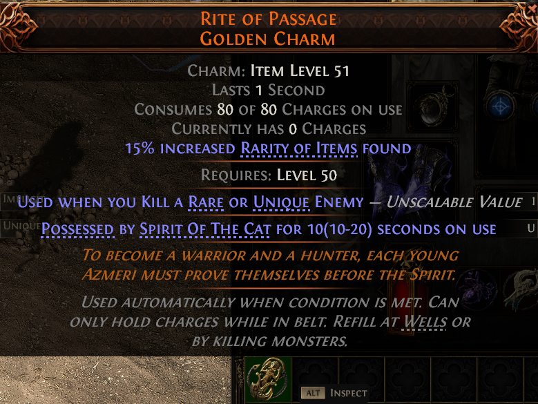 MMOJUGG Path of Exile 2 RITE OF PASSAGE GOLDEN CHARM#1145071 Details View of Item Function and Use