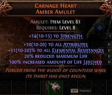 MMOJUGG Path of Exile 2 CARNAGE HEART AMBER AMULET#1145221 Details View of Item Function and Use