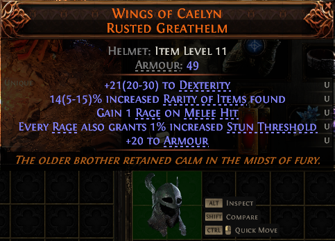 MMOJUGG Path of Exile 2 WINGS OF CAELYN RUSTED GREATHELM#1145233 Details View of Item Function and Use