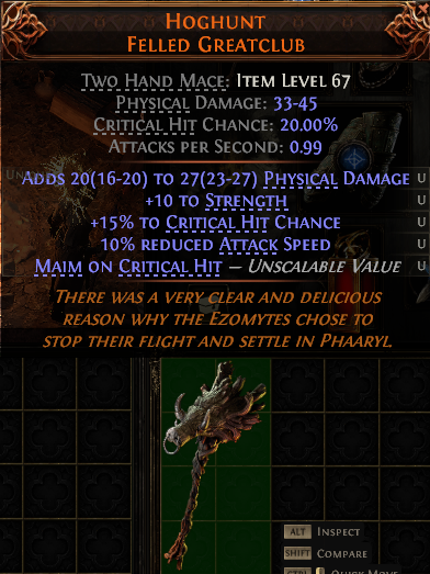 MMOJUGG Path of Exile 2 HOGHUNT FELLED GREATCLUB#1145234 Details View of Item Function and Use