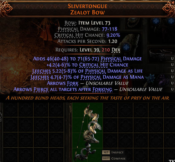 MMOJUGG Path of Exile 2 SLIVERTONGUE ZEALOT BOW#1145244 Details View of Item Function and Use