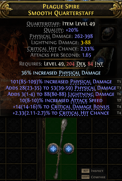 MMOJUGG Path of Exile 2 PLAGUE SPIRE SMOOTH QUARTERSTAFF#1145290 Details View of Item Function and Use
