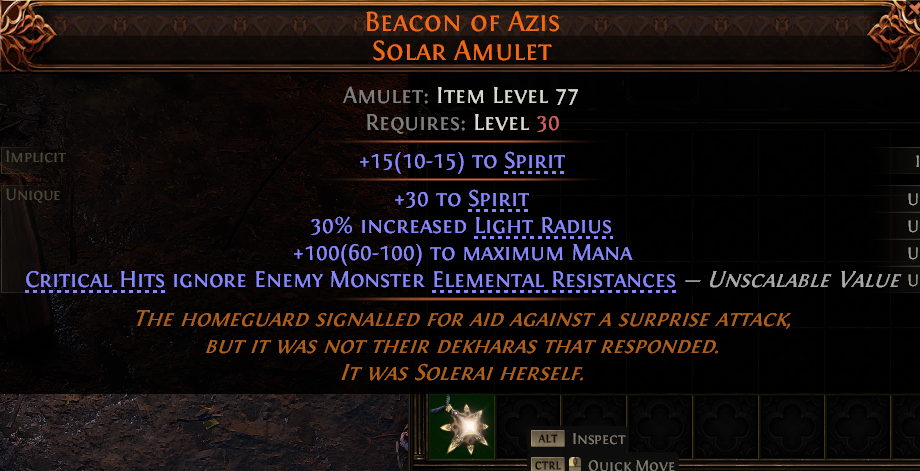 MMOJUGG Path of Exile 2 BEACON OF AZIS SOLAR AMULET#1145297 Details View of Item Function and Use