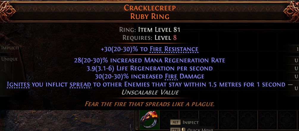 MMOJUGG Path of Exile 2 CRACKLECREEP RUBY RING#1145302 Details View of Item Function and Use