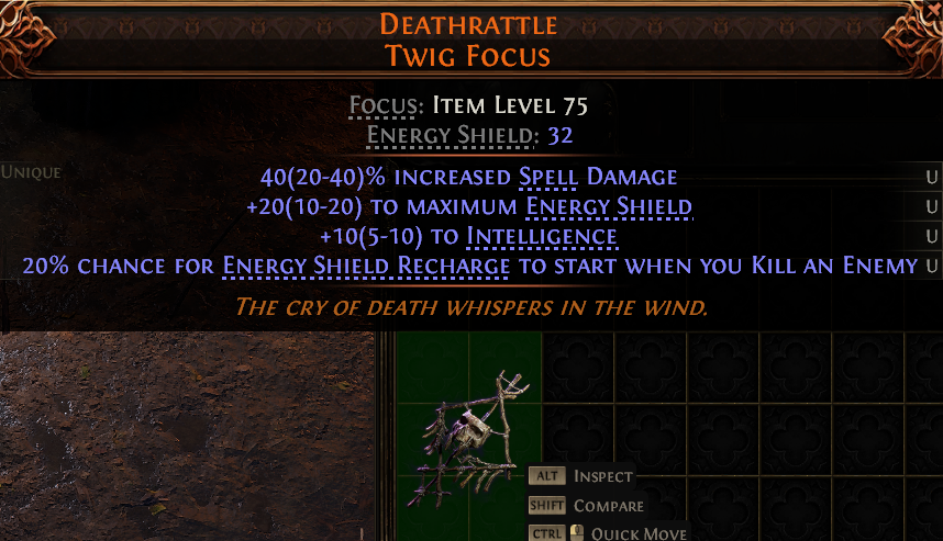MMOJUGG Path of Exile 2 DEATHRATTLE TWIG FOCUS#1145324 Details View of Item Function and Use