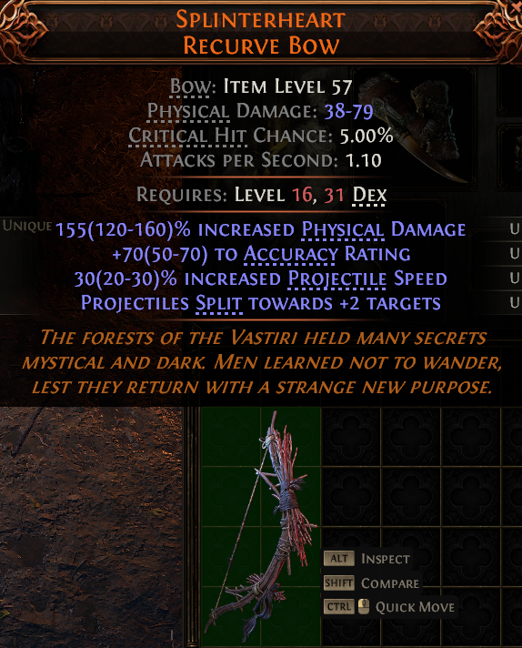 MMOJUGG Path of Exile 2 SPLINTERHEART RECURVE BOW#1145326 Details View of Item Function and Use