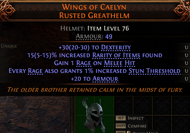 MMOJUGG Path of Exile 2 WINGS OF CAELYN RUSTED GREATHELM#1145336 Details View of Item Function and Use