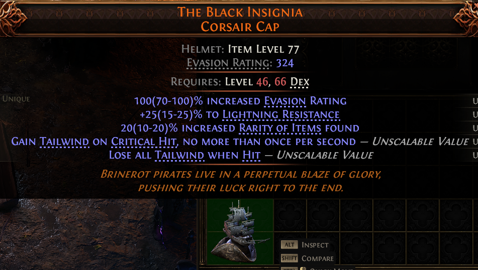 MMOJUGG Path of Exile 2 THE BLACK INSIGNIA CORSAIR CAP#1145350 Details View of Item Function and Use