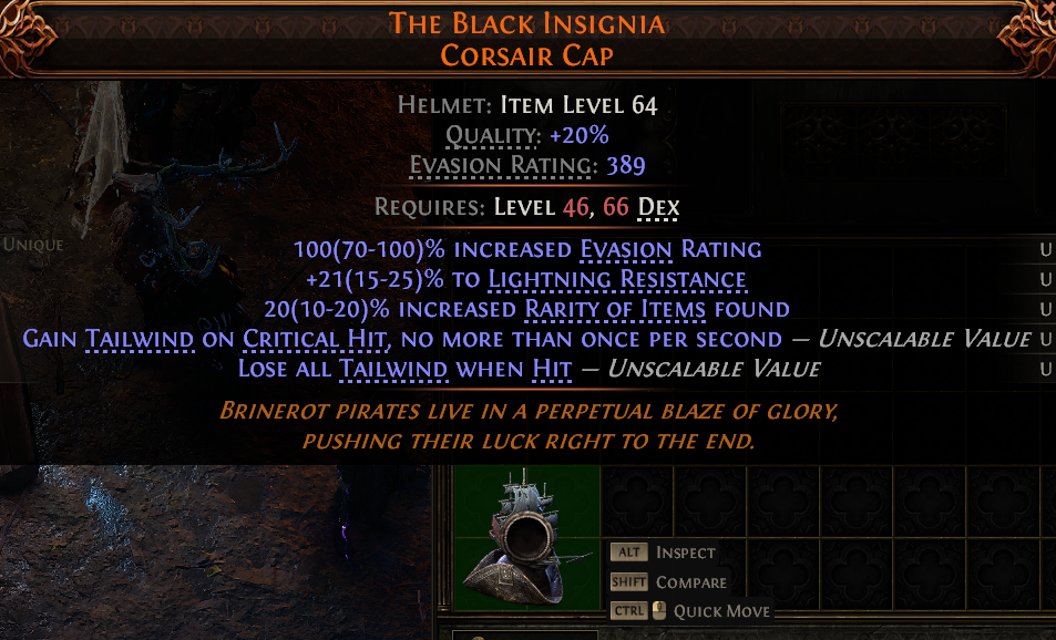 MMOJUGG Path of Exile 2 THE BLACK INSIGNIA CORSAIR CAP#1145351 Details View of Item Function and Use