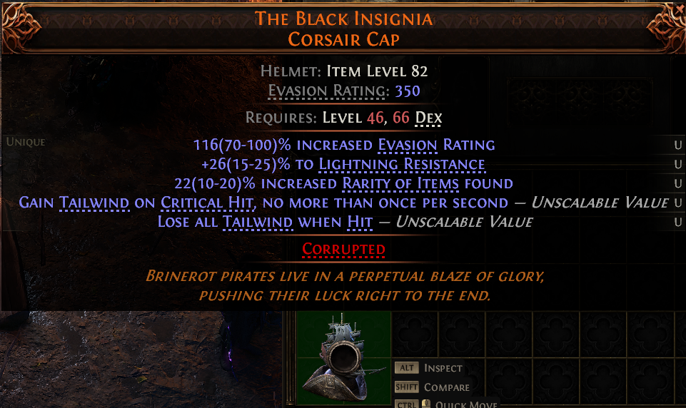 MMOJUGG Path of Exile 2 THE BLACK INSIGNIA CORSAIR CAP#1145354 Details View of Item Function and Use