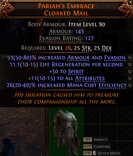 MMOJUGG Path of Exile 2 PARIAH'S EMBRACE CLOAKED MAIL#1145911 Details View of Item Function and Use