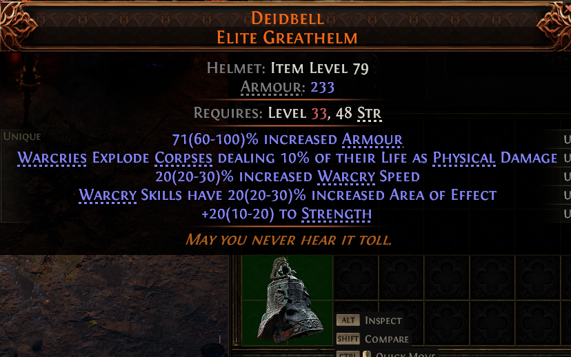 MMOJUGG Path of Exile 2 DEIDBELL ELITE GREATHELM#1145914 Details View of Item Function and Use