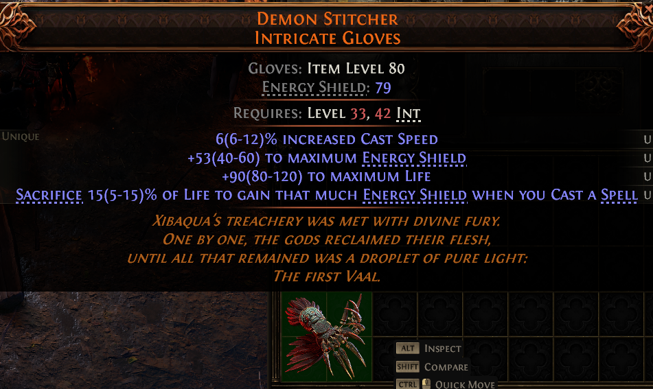 MMOJUGG Path of Exile 2 DEMON STITCHER INTRICATE GLOVES#1145916 Details View of Item Function and Use
