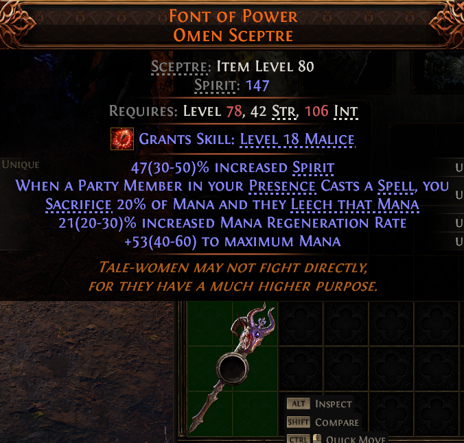 MMOJUGG Path of Exile 2 FONT OF POWER OMEN SCEPTRE#1145921 Details View of Item Function and Use