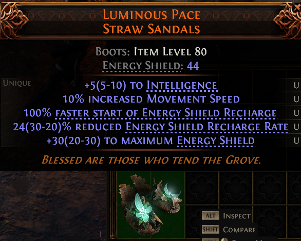 MMOJUGG Path of Exile 2 LUMINOUS PACE STRAW SANDALS#1145922 Details View of Item Function and Use