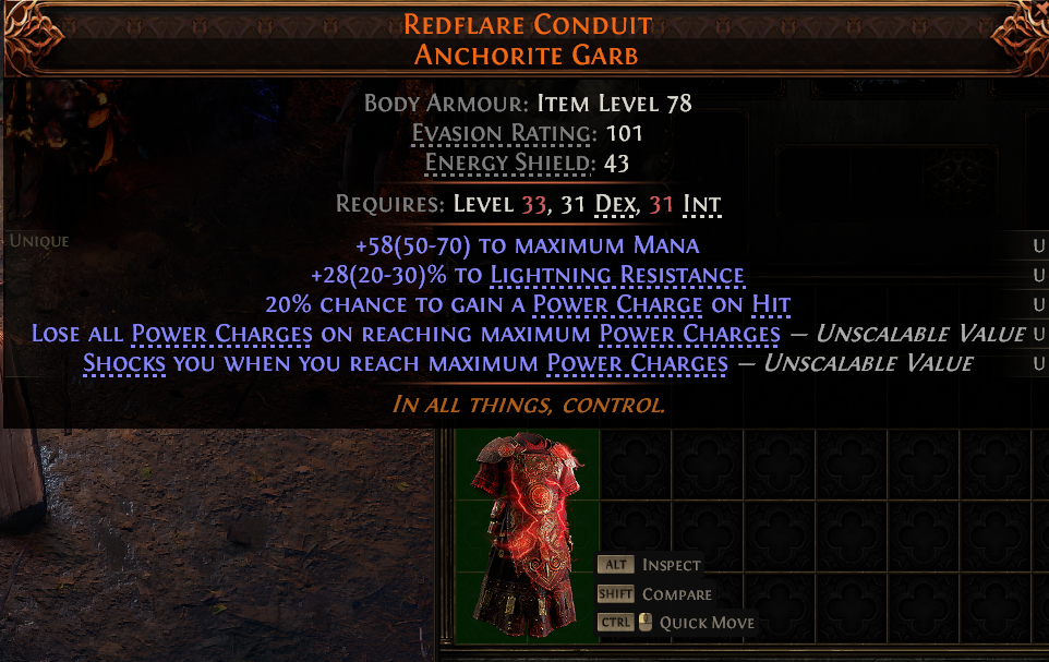 MMOJUGG Path of Exile 2 REDFLARE CONDUIT ANCHORITE GARB#1145925 Details View of Item Function and Use