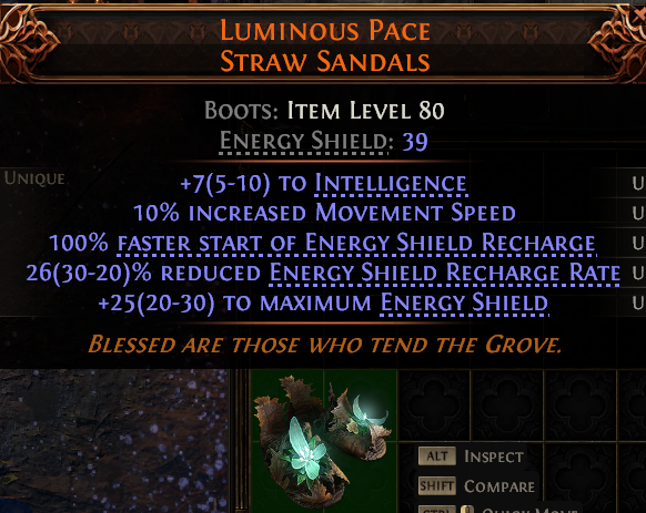MMOJUGG Path of Exile 2 LUMINOUS PACE STRAW SANDALS#1145930 Details View of Item Function and Use