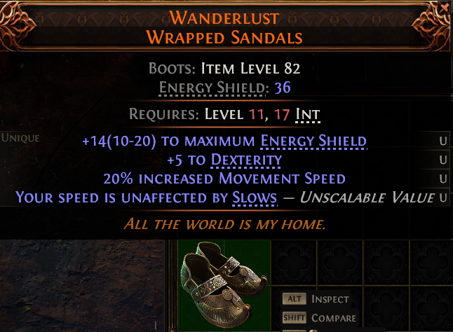MMOJUGG Path of Exile 2 WANDERLUST WRAPPED SANDALS#1145936 Details View of Item Function and Use
